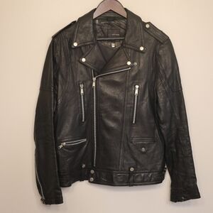 Black Leather Motorcycle Jacket for Men Size Medium